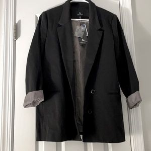 Black Jules & Leopold Blazer with black and white stripe cuffs